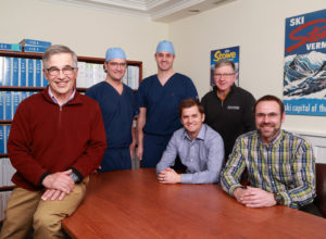 Photo of Saul Trevino MD, Bryan Huber MD, Josephy McLaughlin MD, Nicholas Antell MD, John C. Macy, MD and Brian Aros MD of Mansfield Orthopaedics at Copley Hospital.
